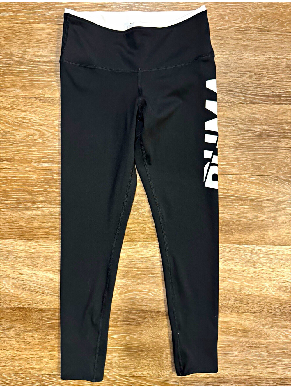 PUMA Womens Leggings XS Black White Logo High Rise Athletic Workout Yoga Pants